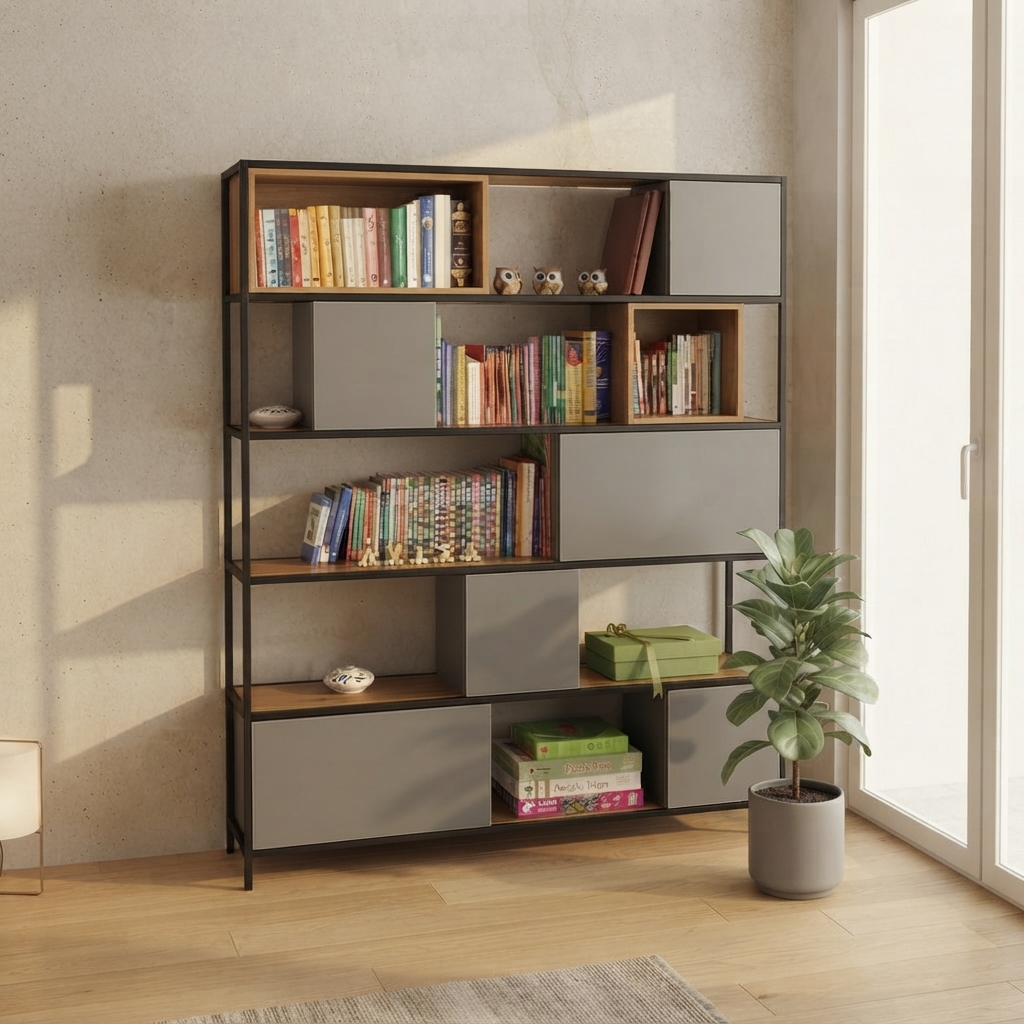 استند کتابخانه چوب و فلز